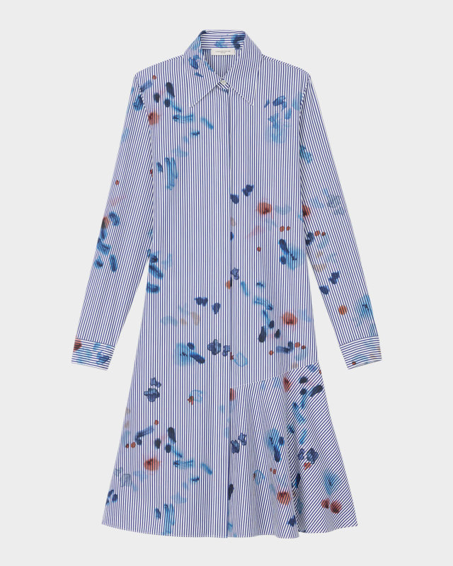 Striped Brushstroke-Print Shirtdress